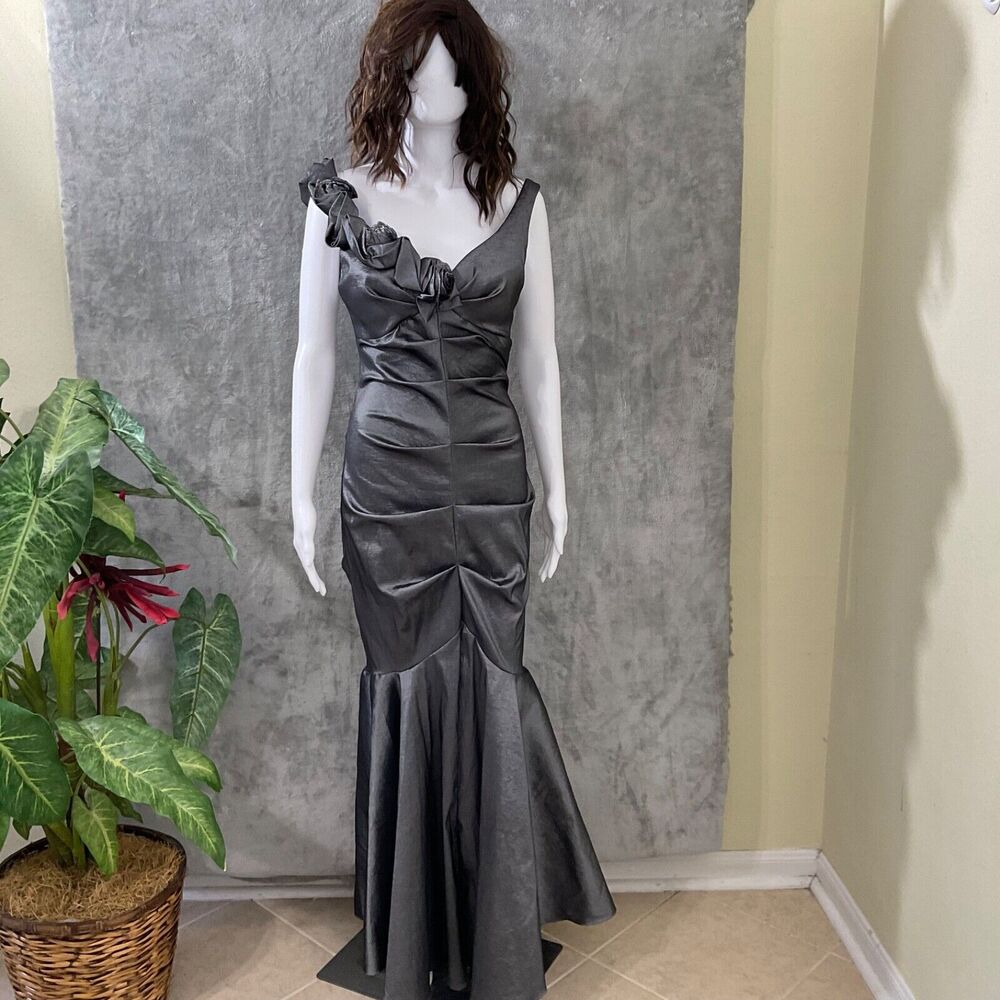 JUNO Dress Collection Formal Sleeveless Maxi Dress Gown women’s L metallic Gray
